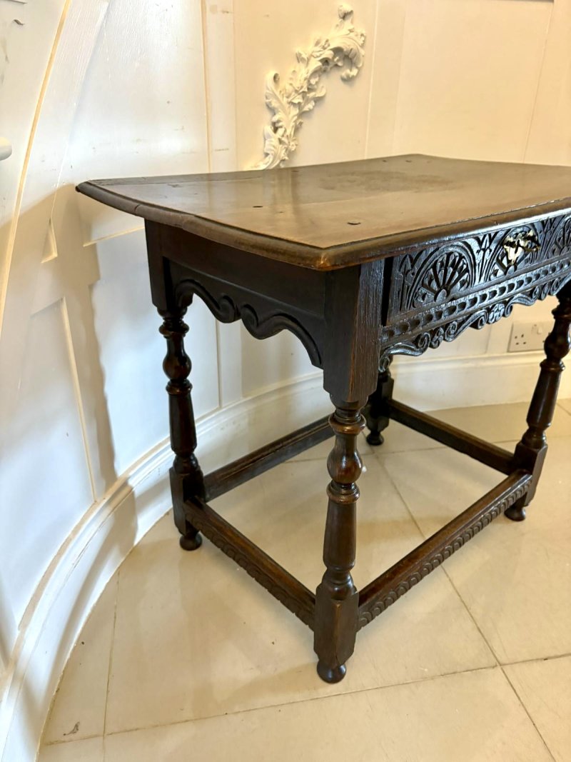 18th Century Antique Quality Carved Oak Side Table - Image 14